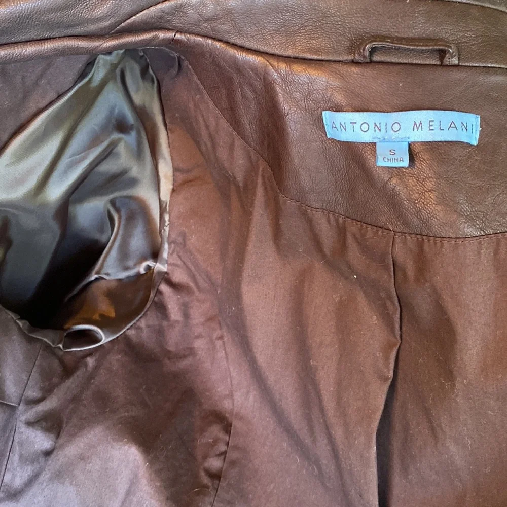 Butter-soft lamb skin chocolate brown Antonio Melani leather jacket, S - Picture 9 of 13